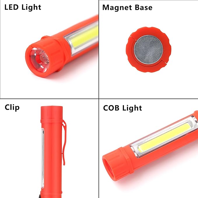 3Pcs LED Magnetic Worklight,Bulk Portable COB Inspection Lamp Trouble Light for Mechanic,BBQ,Car,Camping,Emergency (Orange,Batteries NOT Included)