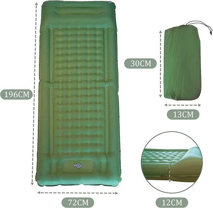 Self Inflating Sleeping Pad for Camping, 77"x 28"x 5" Extra Thick Ultralight Sleeping Mat with Built-in Pump, Air Mattresses for Camping Backpacking Hiking Tent(Green)