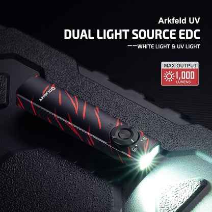 OLIGHT Arkfeld UV Light with 1000 Lumens White LED Flashlight, Rechargeable EDC Blacklight Flashlights for Pet, Clean, Hunting (Black Lava)