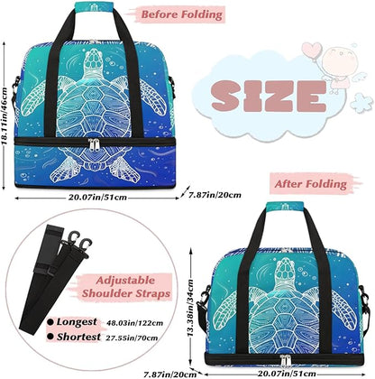 cfpolar Woman Travel Duffel Bag Ocean Turtle Foldable Tote Carry On Luggage Sports Gym Bag With Shoe Compartment Overnight Weekend Yoga Workout Bag Training Handbag