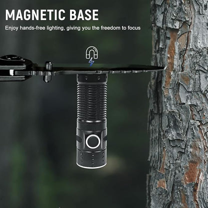 EDC Flashlight Rechargeable, 1300 High Lumen LED Mini Pocket Flash Light with Magnetic Base, 310M Throw Compact Waterproof Small Powerful Light for Home, Camping, Emergencies-Black Color