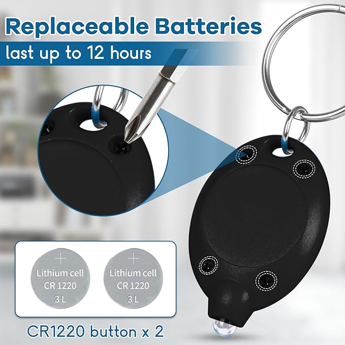 12 Pcs LED Keychain Flashlight Mini Keychain Light Ultra Bright Tiny Flashlight Small Portable Light Battery Powered with Key Ring for Outdoor Activities and Emergency Lightning, Black Shell
