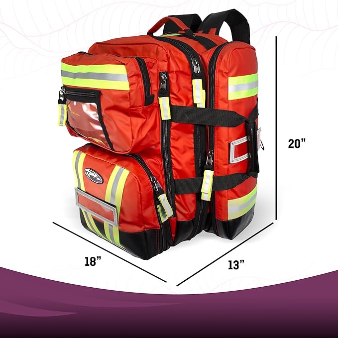 Kemp USA Heavy-Duty EMT Bag, Made with Fluid-Resistant Tarpaulin Material - Emergency Survival Kit with Room for D O2 Tank - Medical Backpack with Multiple Handles
