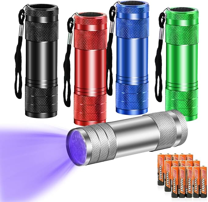 5 Pcs UV Black Light Flashlights Bulk, 9 Led 395-400nm Mini Blacklight Handheld Portable Torch Pet Urine Detector for Bed Bug, Hair, Dog Cat Urine and Stains Batteries Included