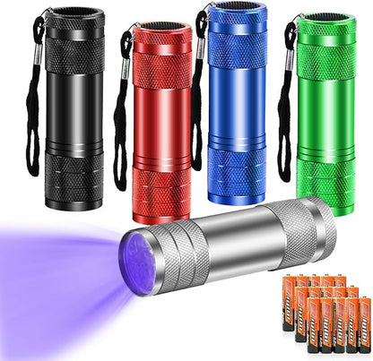 5 Pcs UV Black Light Flashlights Bulk, 9 Led 395-400nm Mini Blacklight Handheld Portable Torch Pet Urine Detector for Bed Bug, Hair, Dog Cat Urine and Stains Batteries Included
