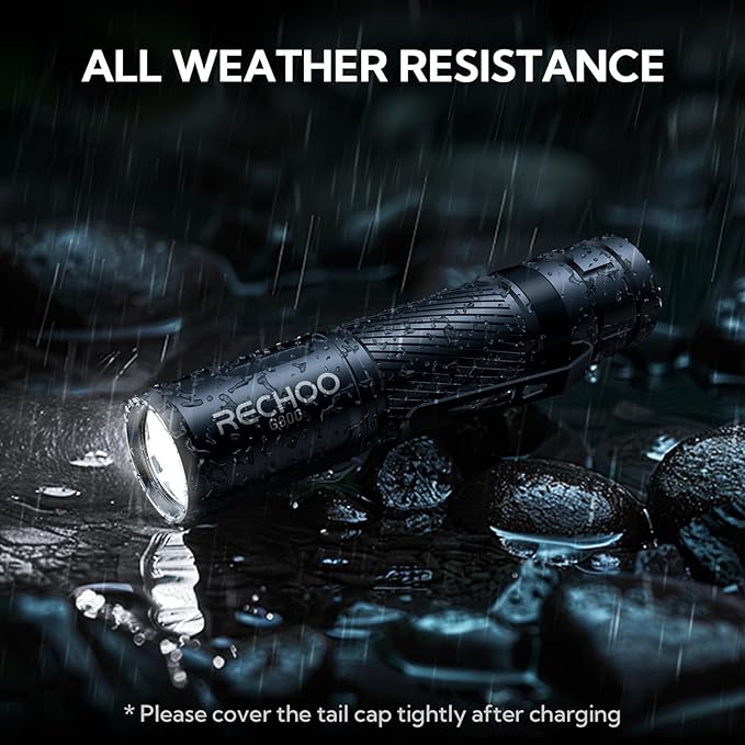 RECHOO Rechargeable Flashlights High Lumens, G800 Rechargeable Flashlight with 3 Lighting Modes, Mini LED Flashlight, Pocket-Size EDC Flash Light for Home, Emergency, Camping Gear (Battery Included)