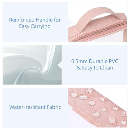 PACKISM TSA Approved Toiletry Bag, 3 Pack Clear Makeup Bags with Handle Large Opening, Clear Toiletry Bags Fit Carry-on Travel Essentials, Quart-sized Travel Bags for Toiletries, Rose Pink