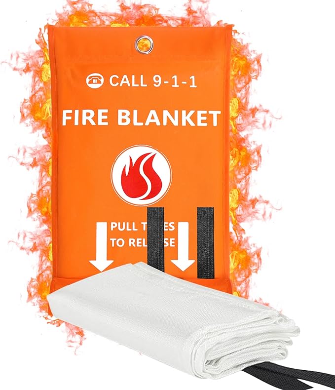 2024 Emergency Fire Blanket,Fire Extinguisher Blanket,Fire Suppression Blanket,Flame Retardant Blanket,Fire Safety Blanket for Home,Kitchen,School,Grill,Car,Office,Warehouse(40”x40”) (1 Pack)