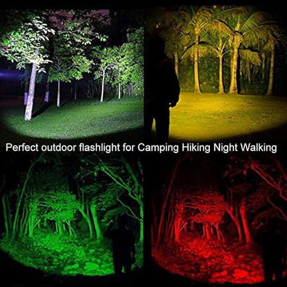 BESTSUN 4 Color in 1 Outdoor Flashlight with Red Green White Yellow Light, Multiple Color Flashlights Road Signal Torch for Night Vision, Camping, Hiking, Fishing