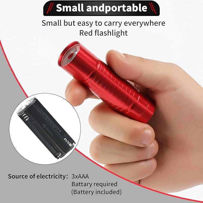 6 Pack Red Light LED Flashlight Mini, Red Flashlight Red Torch for Astronomy, Aviation, Night Observation and Animal Observation