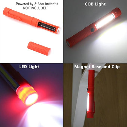 3Pcs LED Magnetic Worklight,Bulk Portable COB Inspection Lamp Trouble Light for Mechanic,BBQ,Car,Camping,Emergency (Orange,Batteries NOT Included)