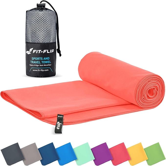 Fit-Flip Travel Towel - Compact & Ultra Soft Microfiber Camping Towel - Quick Dry Towel - Super Absorbent & Lightweight for Sports, Beach, Gym, Backpacking, Hiking and Yoga
