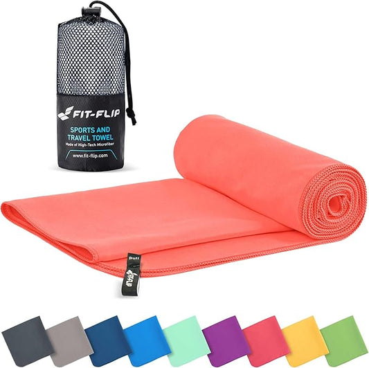 Fit-Flip Travel Towel - Compact & Ultra Soft Microfiber Camping Towel - Quick Dry Towel - Super Absorbent & Lightweight for Sports, Beach, Gym, Backpacking, Hiking and Yoga
