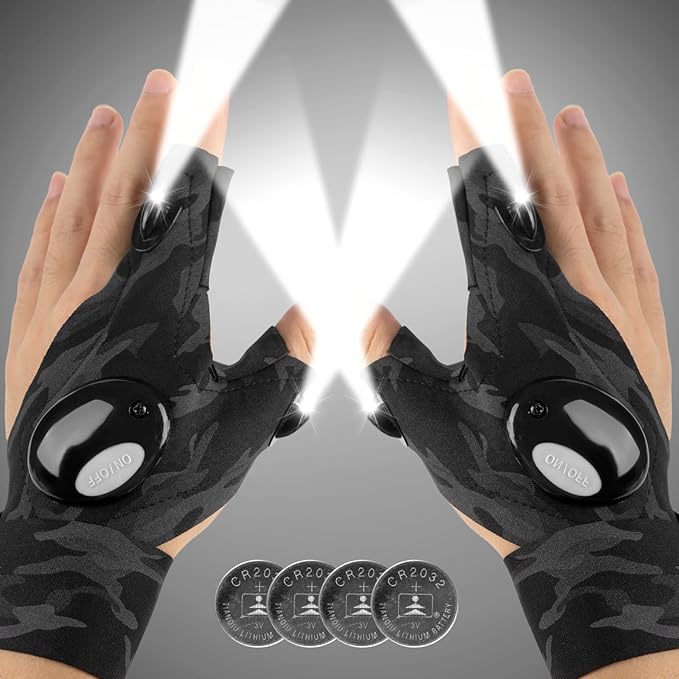 Mylivell LED Flashlight Gloves Gifts for Men Dad Father Boyfriend Husband Unique Cool Gadget Tools for Repairing Hands-Free Lights for Camping Fishing Outdoor Grill Birthday Christmas Gifts for Him