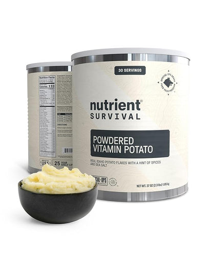 Nutrient Survival Potato Flakes, Powdered Vitamin Potato (30 Servings) for Mashed Potatoes, Soups, Emergency Food Supply & Camping Supplies, 38 Nutrients, Shelf Stable Up to 25 Years, One Can