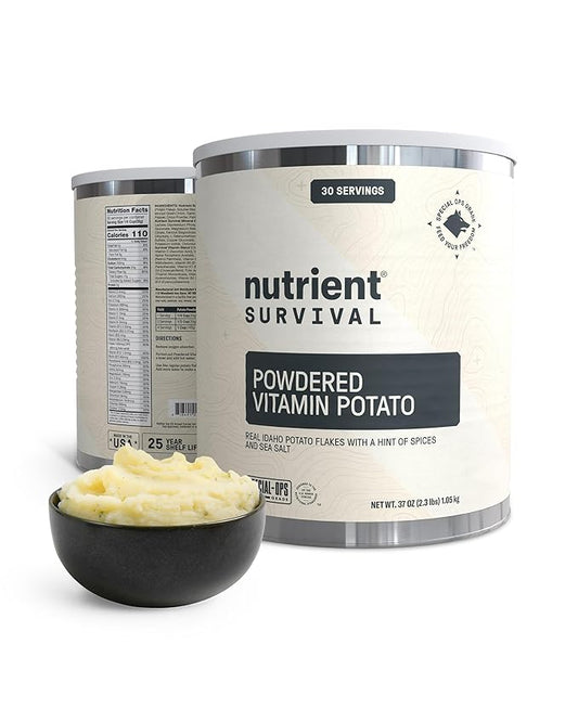 Nutrient Survival Potato Flakes, Powdered Vitamin Potato (30 Servings) for Mashed Potatoes, Soups, Emergency Food Supply & Camping Supplies, 38 Nutrients, Shelf Stable Up to 25 Years, One Can