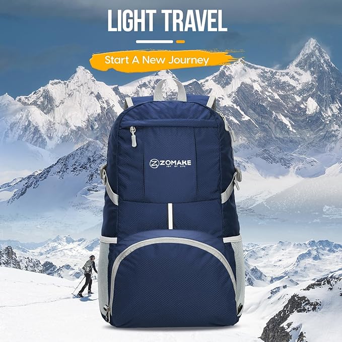 ZOMAKE Lightweight Packable Backpack 35L - Light Foldable Backpacks Water Resistant Collapsible Hiking Backpack - Compact Folding Day Pack for Travel Camping(Navy Blue)
