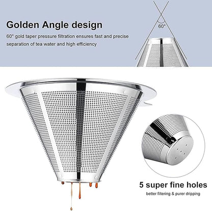 Pour Over Coffee Maker,Coffee Filter,Slow Drip Paperless Stainless Steel Cone Coffee Dripper(1-2 Cup)