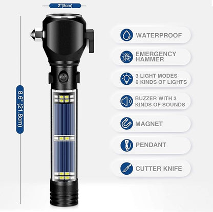 Delxo Patriot Flashlight, Handheld Solar Powered Tactical Flashlights Cell Phone Charger, USB Rechargeable Waterproof Car LED Flash Light with 2400mAh Battery, Multi Function for Emergency