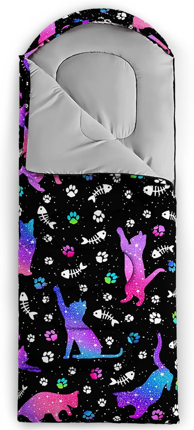 Starry Cat Camping Sleeping Bags,3 Season Warm & Cool Weather,Lightweight Waterproof Sleeping Bags for Adults & Kids,Traveling and Outdoors,Camping Gear Equipment,31x90inch
