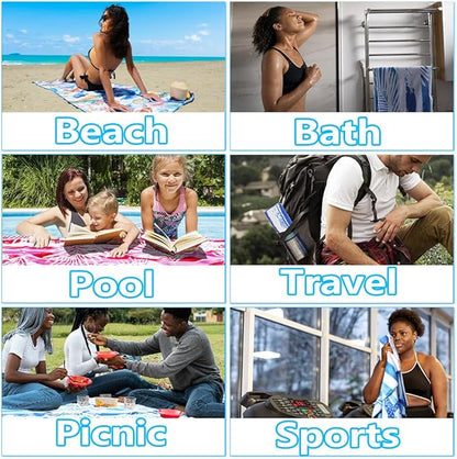 4 Pack Microfiber Thin Lightweight Beach Towel Sand Free Quick Dry Absorbent Compact Towels for Swimming Pool Camping Beach Accessories Large Easy Pack Travel Things for Vacation Essentials Adult Gift
