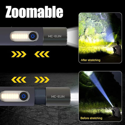 Rechargeable Flashlight,USB C High Lumens Zoomable Small LED Flashlight 4 Modes Plastic Lantern Torch with Side Light Carabineer Clip Portable Flash Lights for Camping Emergency Cycling