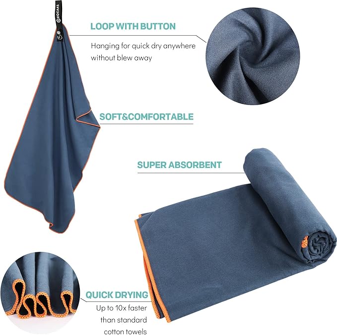 HOEAAS 2 Pack Microfiber Camping Towels, Quick Dry Towel, Super Absorbent Ultra Compact Travel Towel Soft Lightweight Sports Towel for Sweat Fast Drying Towels for Pool,Gym,Hiking,Backpacking,Fitness