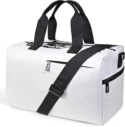 Lightweight Gym Bag for Women Man,Water Resistant Duffle Bag for Travel with Wet Pocket,Wear-resistant Weekender Overnight Duffel Bag,Travel Bag Easy to Clean Tote bag for women(White)