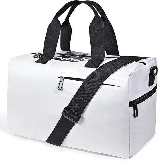 Lightweight Gym Bag for Women Man,Water Resistant Duffle Bag for Travel with Wet Pocket,Wear-resistant Weekender Overnight Duffel Bag,Travel Bag Easy to Clean Tote bag for women(White)
