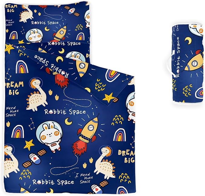 Space Nap Mat - Space Ship Galaxy Sleeping Bag with Removable Pillow - Daycare and Sleepovers Preschool Kindergarten Bedding Set for Kids Toddler Boys Girls
