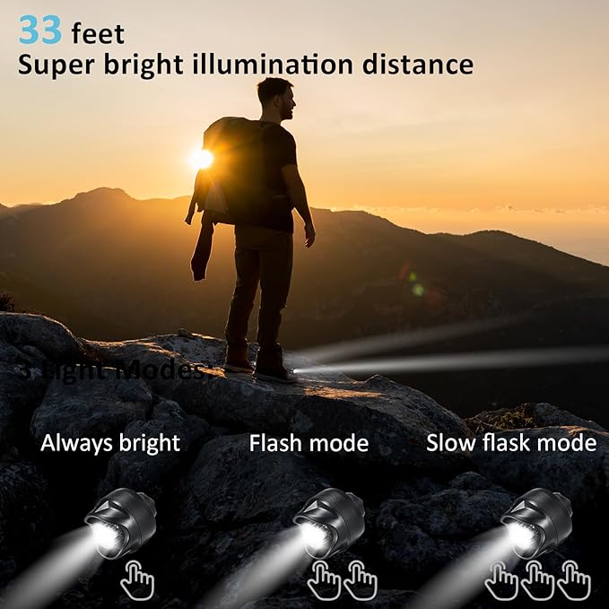 RAHAN Rechargeable Headlights for Croc 2pcs,Flashlights Attachment for Crocs, LED Shoes Light with 3 Light Modes for Dog Walking, Camping, Running, Suitable for Adults, Black