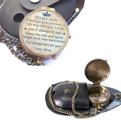 Engraved Brass Compass, Antique Nautical Vintage Directional Magnetic Compass, with Famous Scripture Quote, Baptism Gifts with Leather Case