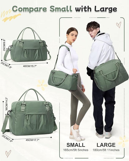 Travel Duffel Bag with Shoe Compartment, Large Weekender Bags for Women with Trolley Sleeve for Airplane, Waterproof Carry on Bag Sport Tote Bags Hospital Holdalls, Green