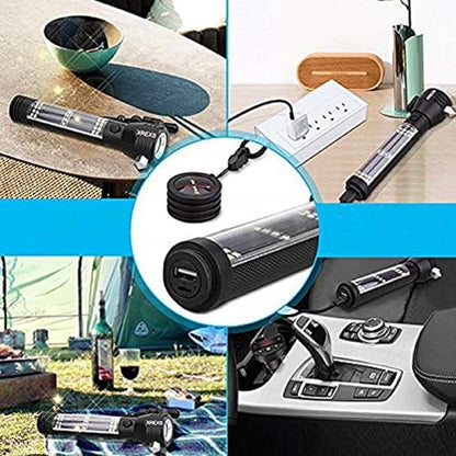 XREXS Solar Powered LED Car Flashlight Multi-Function Solar Escape Rescue Flashlight, USB Charger and Solar Charger, Portable Flashlight for Hiking, Camping, Traveling