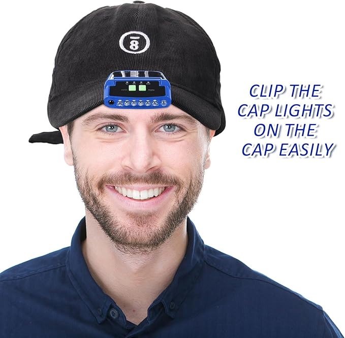 Mudder 2 Pieces LED Clip on Cap Lights USB Rechargeable Cap Flashlight Clip Waterproof Ultra Bright Hat Hands-Free Light Flashlight Headlamp for Fishing Camping Hand Work (Blue)