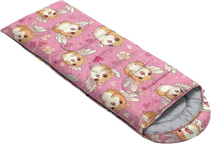 AILONEN Cartoon Fox Camping Sleeping Bag for Boys Girls Adults,Lightweight & Waterproof,3 Season Warm & Cold Weather,Portable,Kawaii Fox Printed Sleeping Bag,Traveling,Camping,Hiking