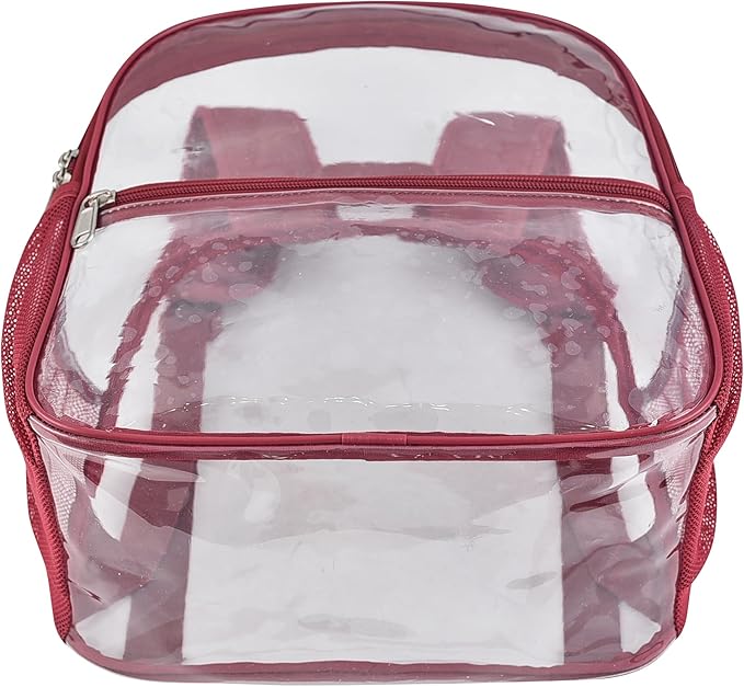 Oraben Clear Backpack for Stadium Events Clear Stadium Backpack 12x6x12 Bag (Enhanced Strap, Rose Red)
