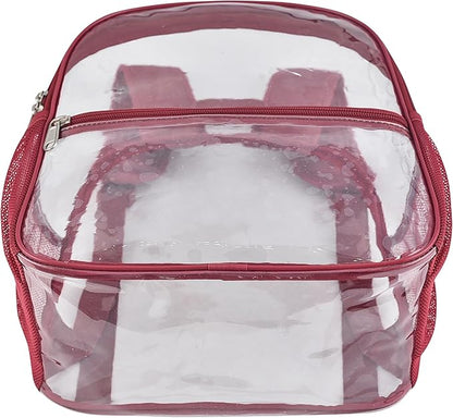 Oraben Clear Backpack for Stadium Events Clear Stadium Backpack 12x6x12 Bag (Enhanced Strap, Rose Red)