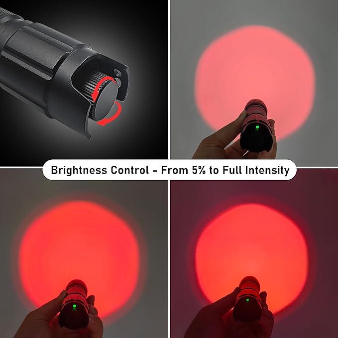 Stepless Dimming Red Flashlight 620nm-630nm High Purity Red LED Flashlight Focal Length Brightness Adjustable for Hunting Night Observation Astronomy Aviation