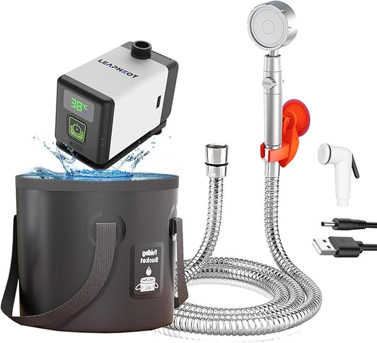Portable Outdoor Shower for Camping with 20L Dry Bag,6000mAh Brushless Motor Shower Rechargeable Pump with Intelligent Digital Display, Shower Head Nozzle for Camping,Pet Bath,Car Washing