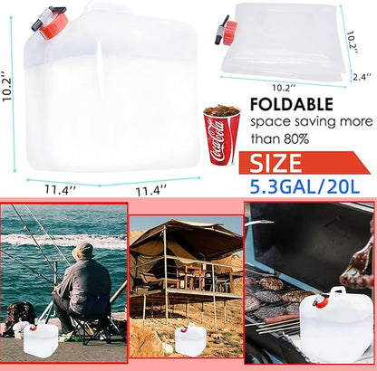 42Gallon Water Storage Container, 8PCS x 5.3Gal/20L, Emergency Water Jug Bags with Spigot, Collapsible Water Containers, BPA-Free Water Bottle Survival Kit for Outdoor Fishing, Camping, Hiking