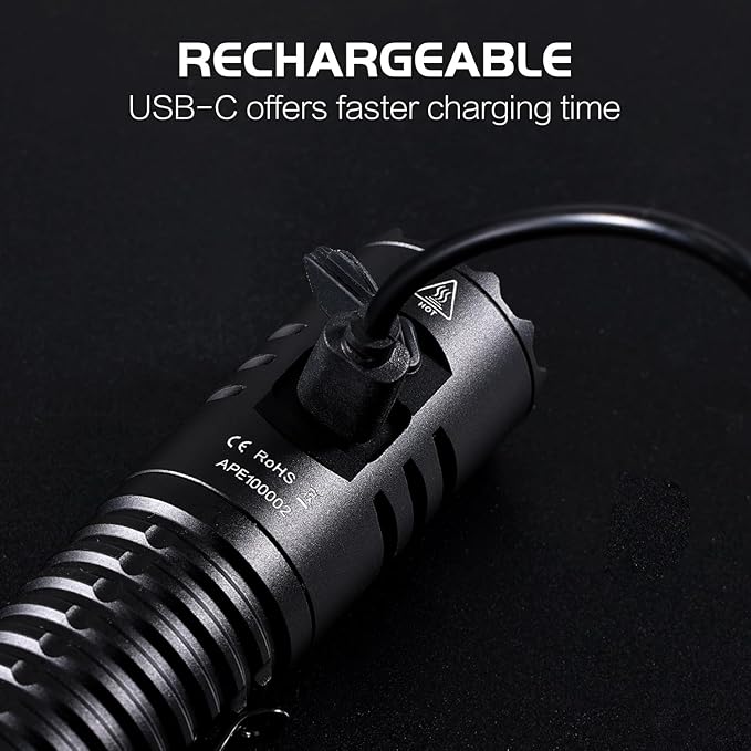 APLOS E10 Rechargeable LED Flashlight, 1300 High Lumens Pocket Flashlight USB C, 6 Modes Super Bright Small Tactical Flash Light for EDC, Camping, Emergency, Inspection, Repair