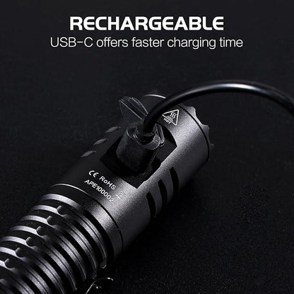 APLOS E10 Rechargeable LED Flashlight, 1300 High Lumens Pocket Flashlight USB C, 6 Modes Super Bright Small Tactical Flash Light for EDC, Camping, Emergency, Inspection, Repair