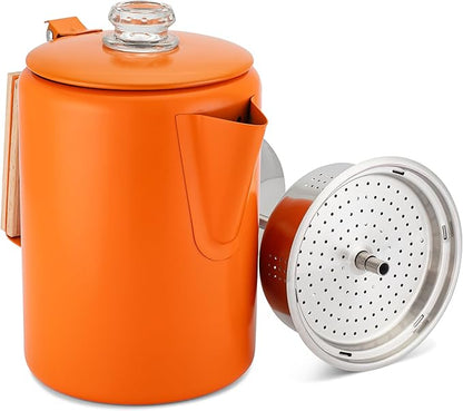 COLETTI Bozeman Camping Coffee Pot — Camping Coffee Makers, Coffee Percolator – America's Sleekest Percolator – NO Aluminum or Plastic (Orange)