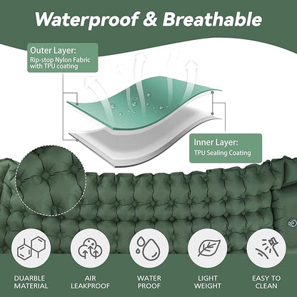 Sleeping Pad for Camping - Ultralight Camping Mattress with Pillow, Built-in Foot Pump, Compact Self-Inflatable Portable Camping Mat for Backpacking, Hiking, Car Traveling, Beach, Tent