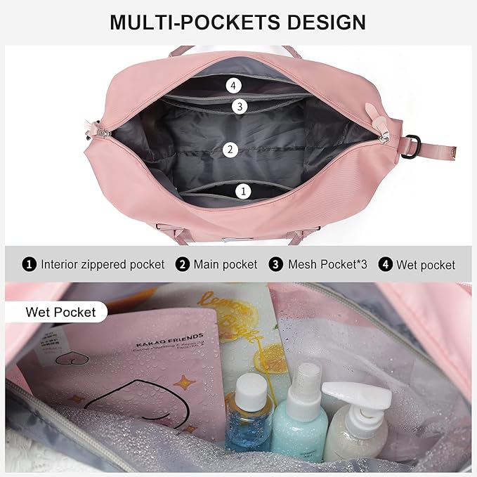 Sport Travel Duffle Large Gym Tote for Women, Weekender Carry on for Airplane, Ladies Beach Overnight Waterproof Luggage With Wet Bag