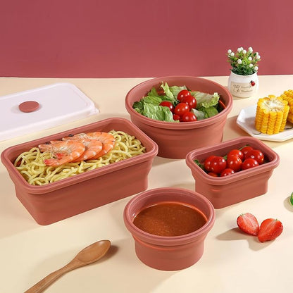 Collapsible Bowls for Camping（41oz,100% Food-grade Silicone Bowl with Lid Free BPA,Folding Mixing Bowls for Travel,RV storage,Leftovers,Swell Salad Bowl Kit