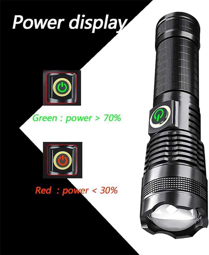 600000 Hign Lumen Handheld Flashlight Rechargeable LED Tactical Flashlight with 5 Modes Waterproof for Camping Hiking Outdoor Biking Emergency Self Defense