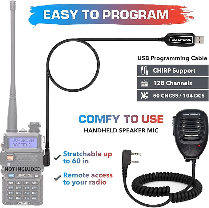 Baofeng accessories Set Baofeng UV-5R Battery 3800mAh, USB Charging Cable, Baofeng Antenna, Baofeng Programming Cable, Radio Pouch, Speaker Mic compatible Baofeng UV5R BF-F8HP UV-5X3