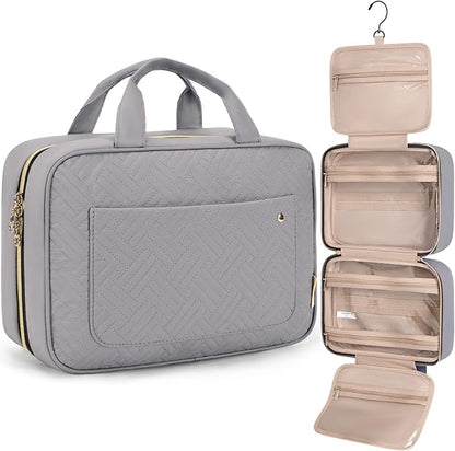 BAGSMART Toiletry Bag Travel Bag with Hanging Hook, Water-resistant Makeup Cosmetic Bag Travel Organizer for Accessories, Shampoo, Full Sized Container, Toiletries (Medium-Grey)